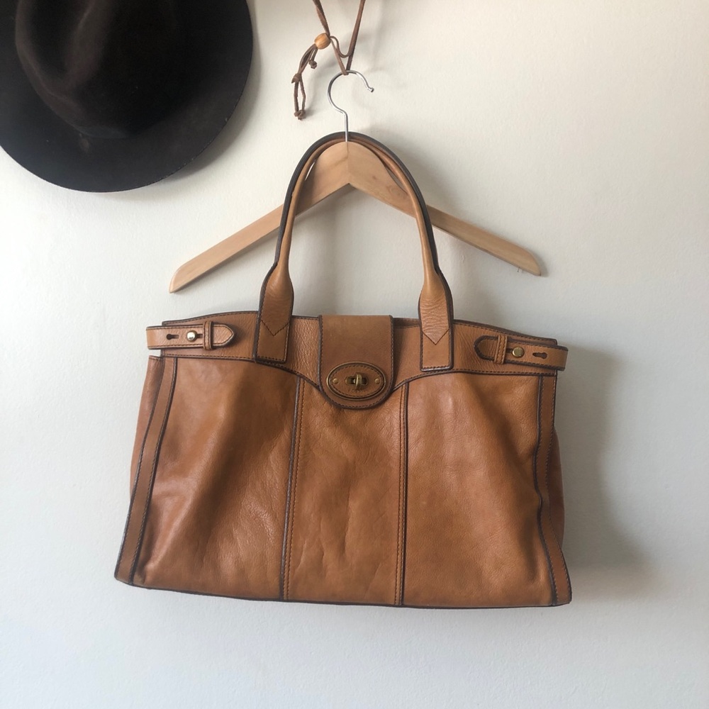 Authentic Fossil Tan Leather Weekender Tote